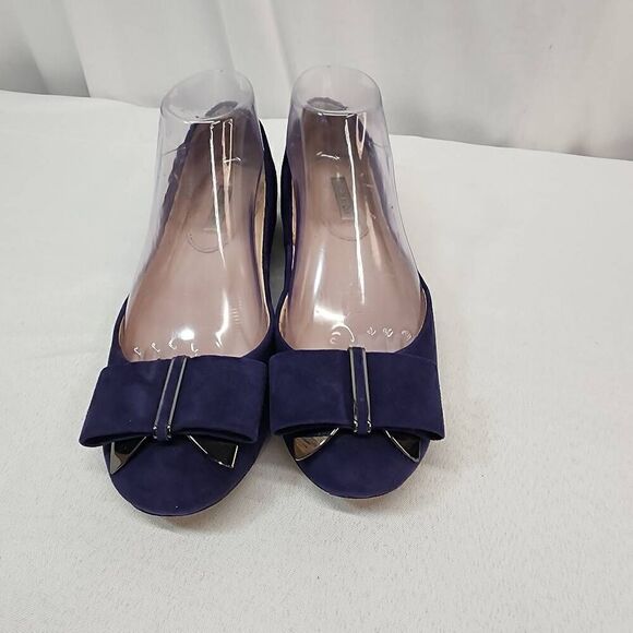 Louise et Cie Womens Size 8 M Round Toe Bow Embellished Pump Heels Blue Suede Le - Picture 3 of 11